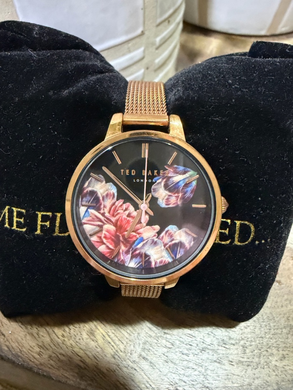 Ted Baker Kate Watch, Floral, Rose Gold Mesh Watch